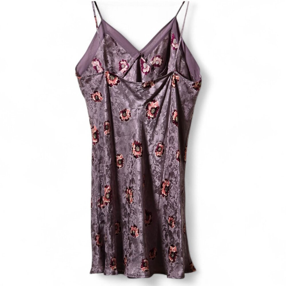 100% Silk Floral Chemise Nightgown Size M Purple Slip Cami Lingerie - Picture 2 of 10
